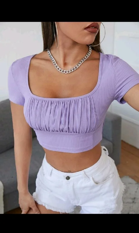 Ruched Bust Crop Tee Elegant Classic Vintage