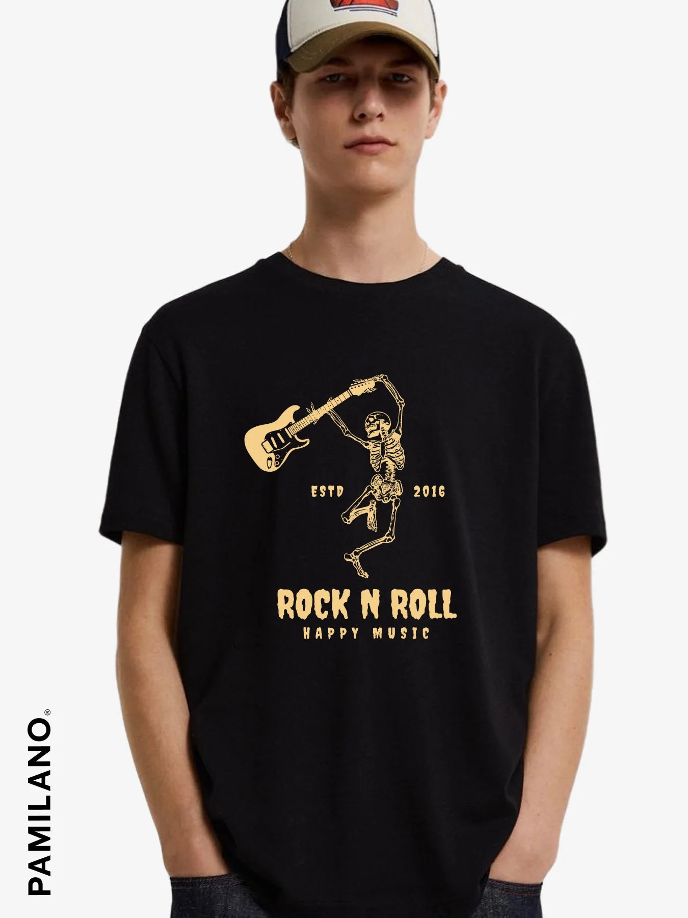 Skull - Rock N Roll Happy Music - Unisex T-Shirt Plaid T-Shirt Polka Dot Checkered