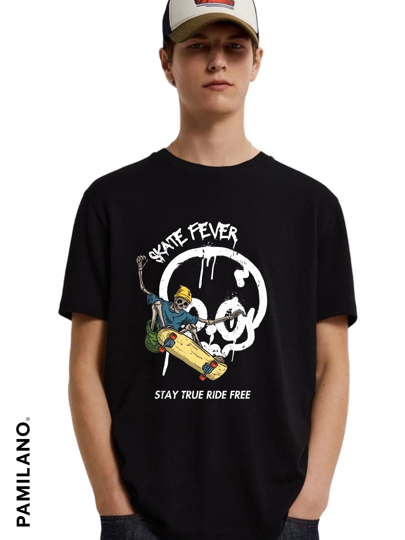 Skull - Skate Fever - Unisex T-Shirt Oversized T-Shirt Spandex breathable