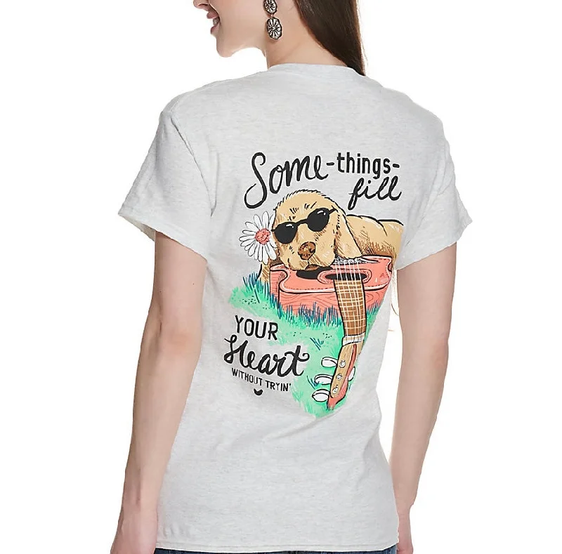 Some Things Fill Your Heart Without Tryin' ~ Girlie Girl Tee Graphic T-Shirt Round Neck Polyester