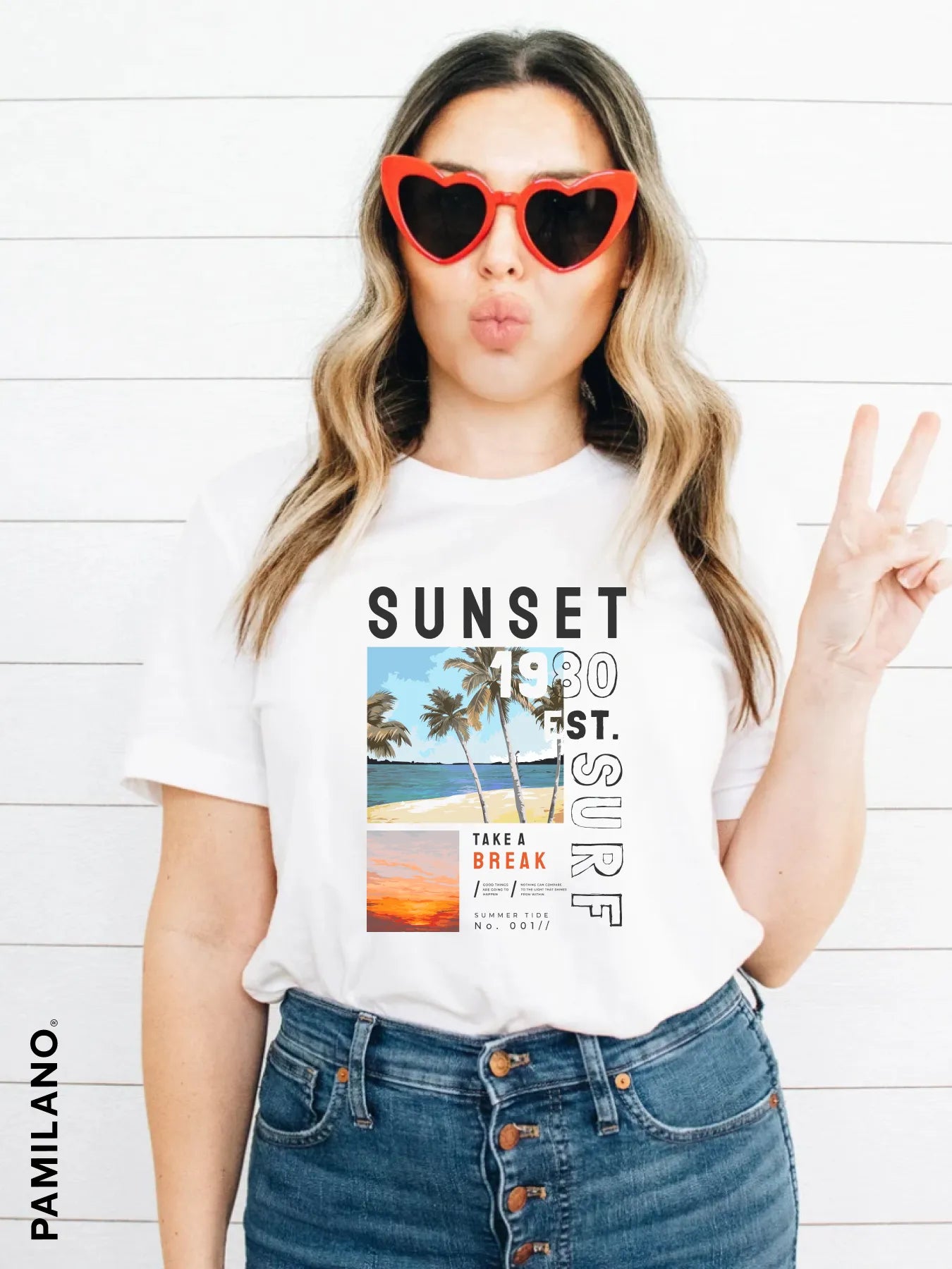 Sunset Surf Printed T-shirt Layered Multi-layer Single Layer