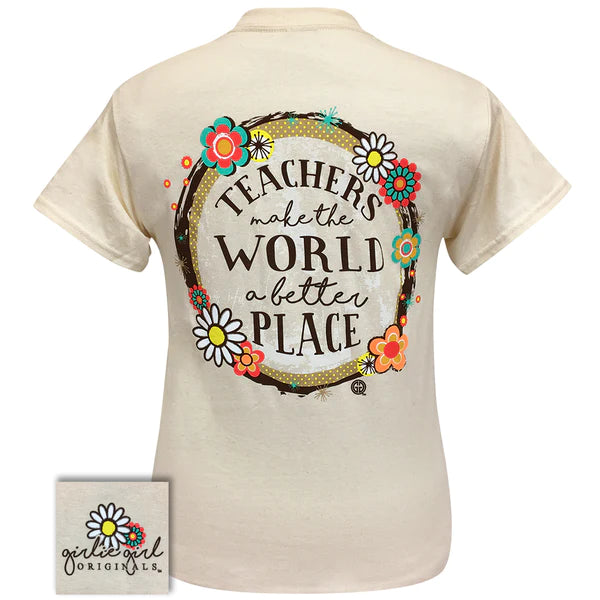 Teachers Make The World A Better Place ~ Girlie Girl Tee Fleece Fabric Down Fabric Feather Fabric