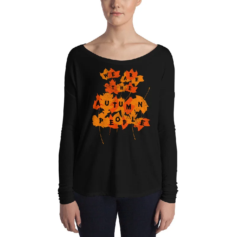 We Are the Autumn People Leaves Ladies' Long Sleeve Tee Silk Blend Satin Velvet