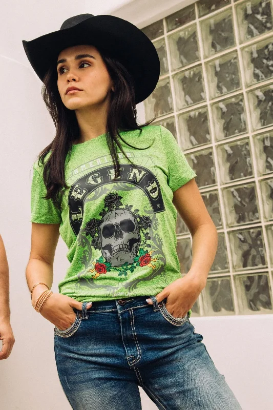 Women's Cotton American Legend Graphic Print Green T-shirt Spandex Blend Rayon Blend Denim Blend