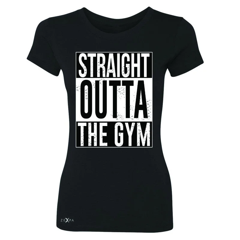 Zexpa Apparel™ Straight Outta The Gym Women's T-shirt Workout Fitness Bodybuild Tee Ribbed T-Shirt High Neck Heavyweight