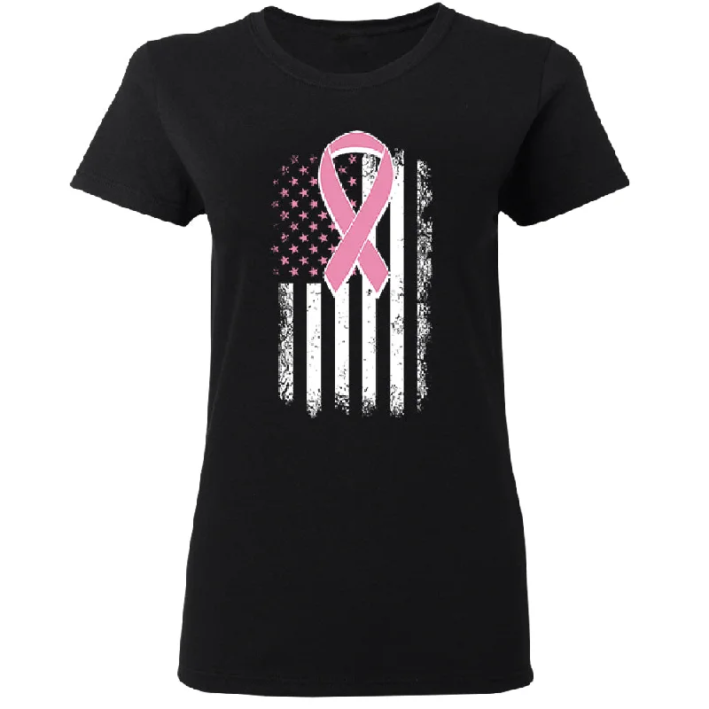 Zexpa Apparel™ Pink Vintage American Flag Women's T-Shirt Fleece Fabric Down Fabric Feather Fabric