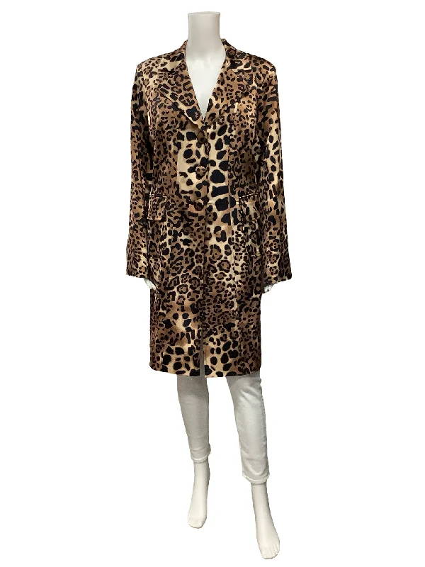 Cache Coat Animal Print Satin Notched Collar Size: L Cozy Fleece Hoodie