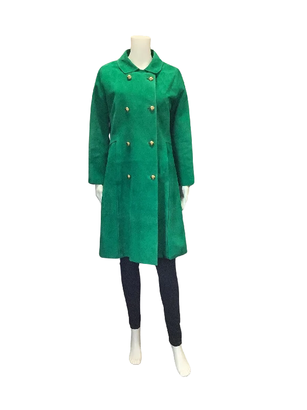 Choren Women's Coat Green Faux Suede Vintage Double Breasted Size: L Lightweight Utility Jacket