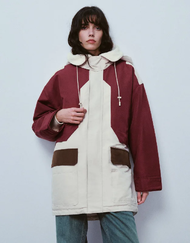 Colorblocks Hooded Padded Coat Recycled Down Jacket