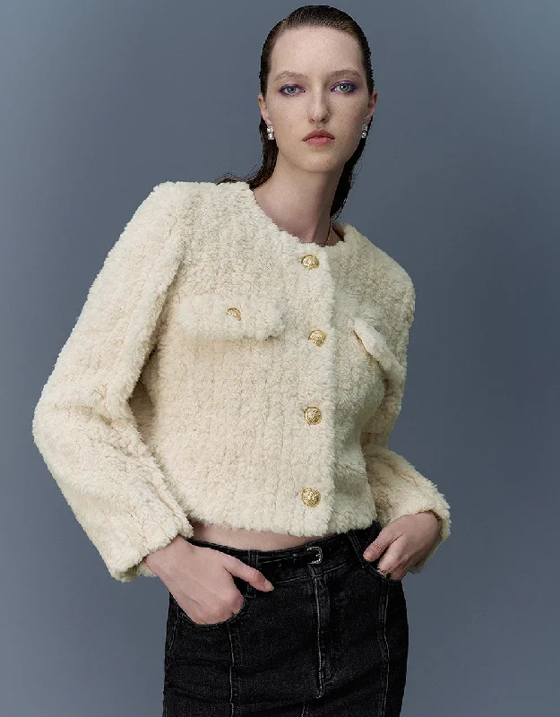 Crew Neck Furry Straight Coat Draped Longline Jacket