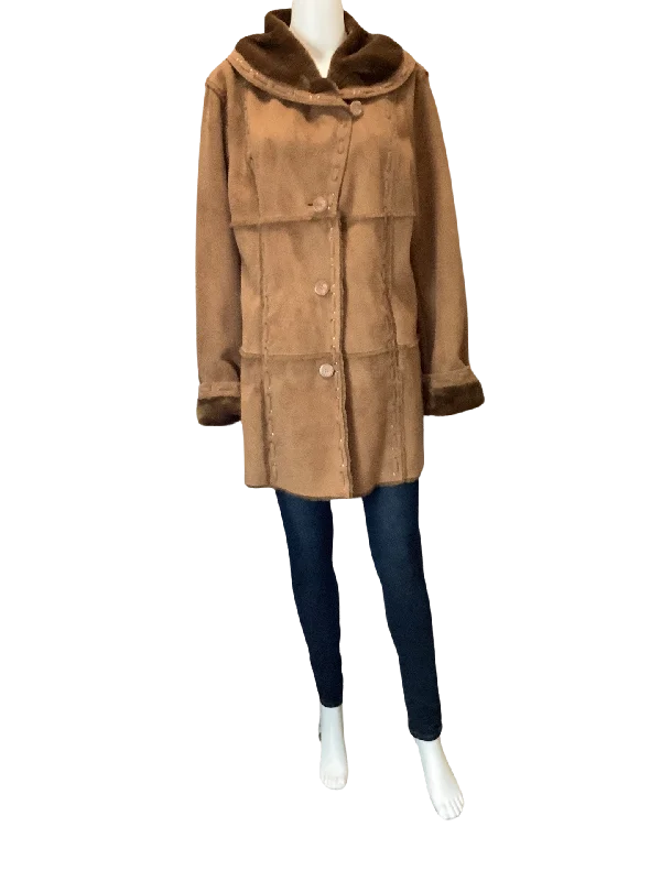 Dennis Basso Women's Coat Brown Faux Suede Size: M Padded Ski Jacket