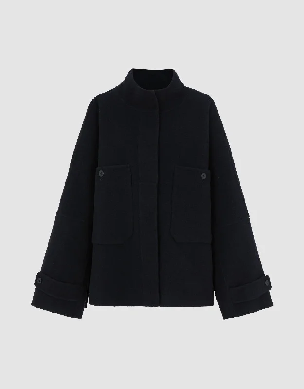 Drop Shoulder Sleeve Straight Coat Thick Layered Jacket