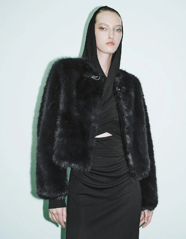 Drop Shoulder Sleeve Furry Coat A-Line Swing Coat