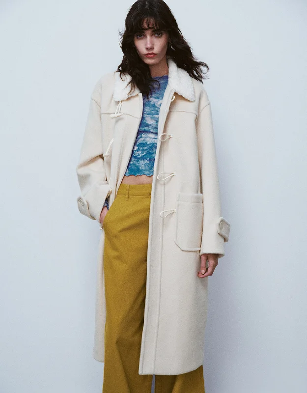 Loose Long Coat With Furry Collar Functional Travel Jacket