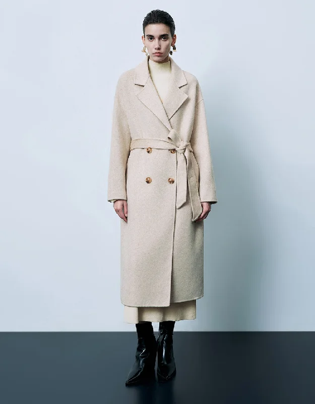 Notch Lapel Double Breasted Longline Coat Luxury Cashmere Wrap