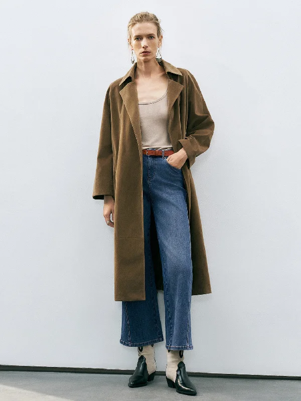 Notched Collar Trench Coats Fur-Lined Aviator Coat