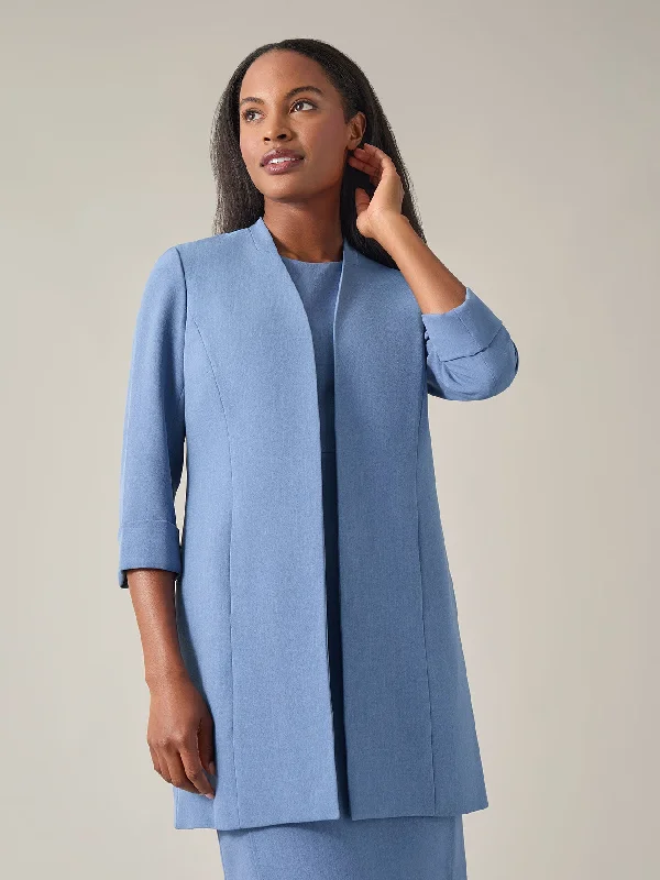 Petite Rolled-Sleeve Topper Coat, Iconic Stretch Crepe Modern Asymmetric Coat