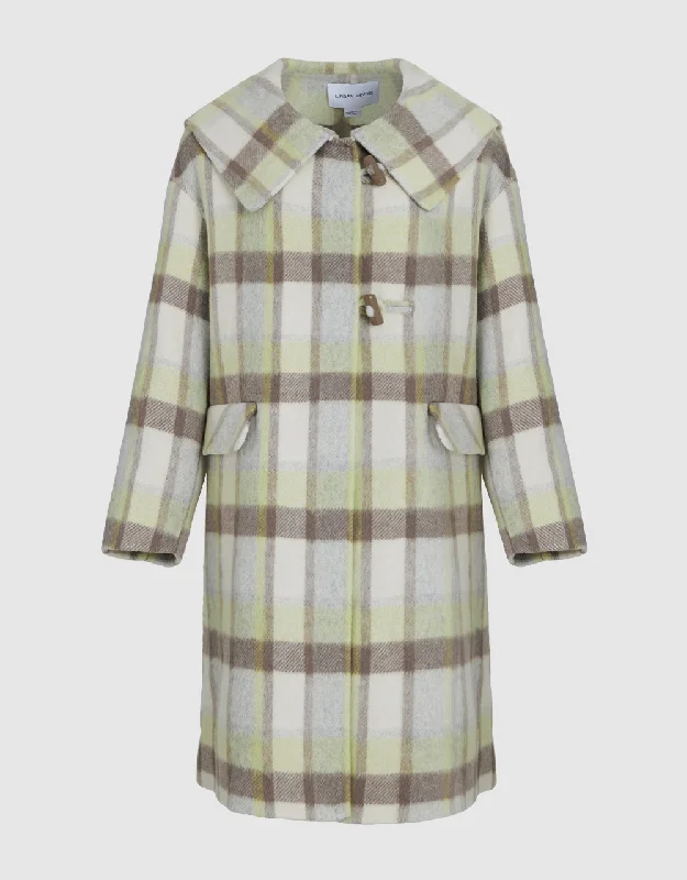 Plaid Straight Furry Coat Hooded Raincoat Women