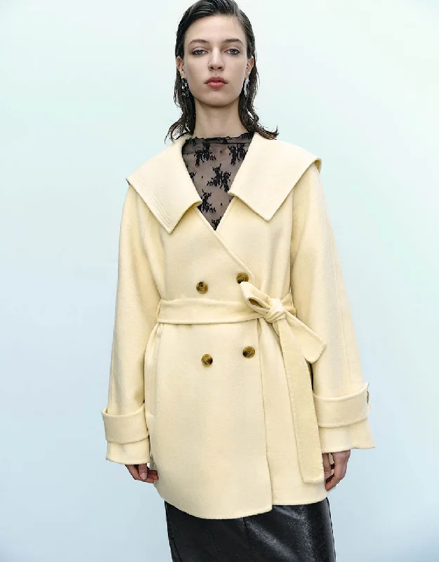 Sailor Collar Neck Straight Coat Cropped Moto Jacket