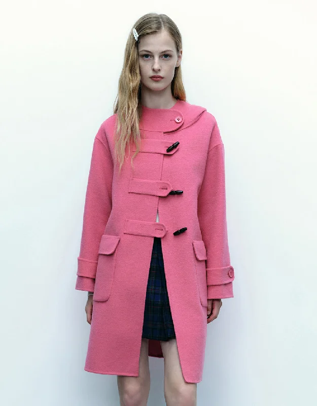 Straight Longline Woolen Coat Sleek Leather Jacket