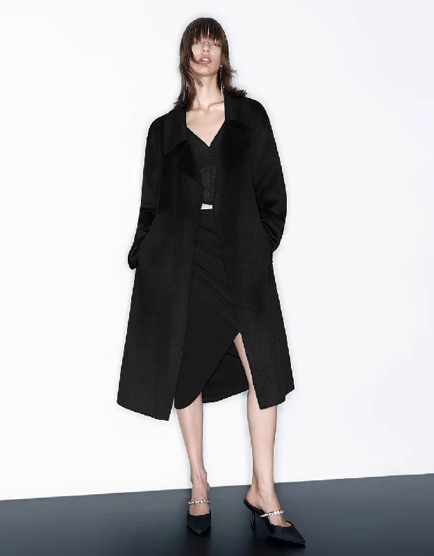 Woolen Long Coat With Belt Soft Cashmere Wrap