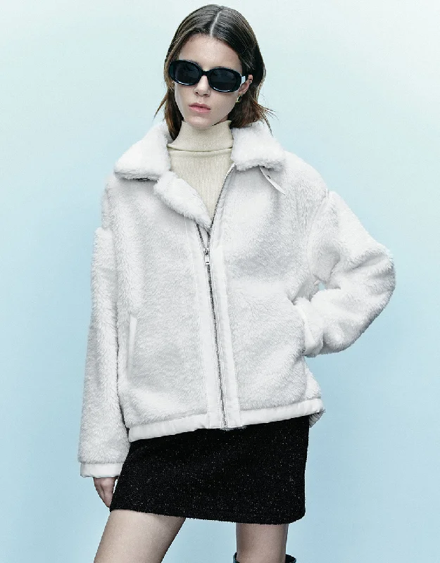 Zipper Front Furry Coat Chic Winter Coat