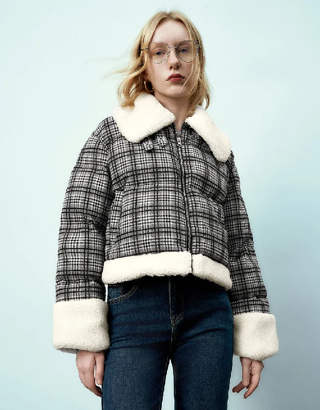 Zipper Front Plaid Furry Padded Coat Chic Oversized Blazer