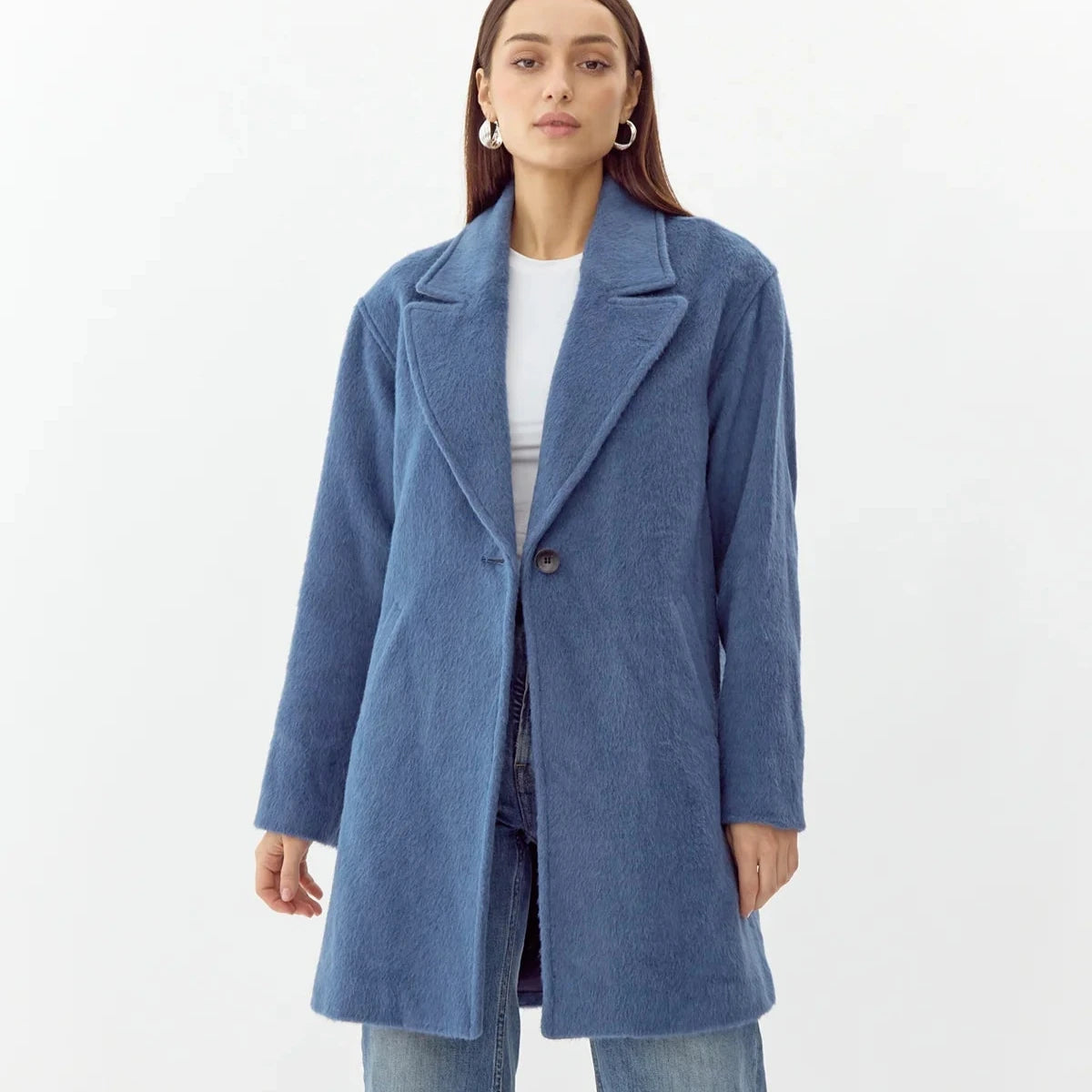 Bryce Coat | Denim Blue Button-Up Cardigan Coat