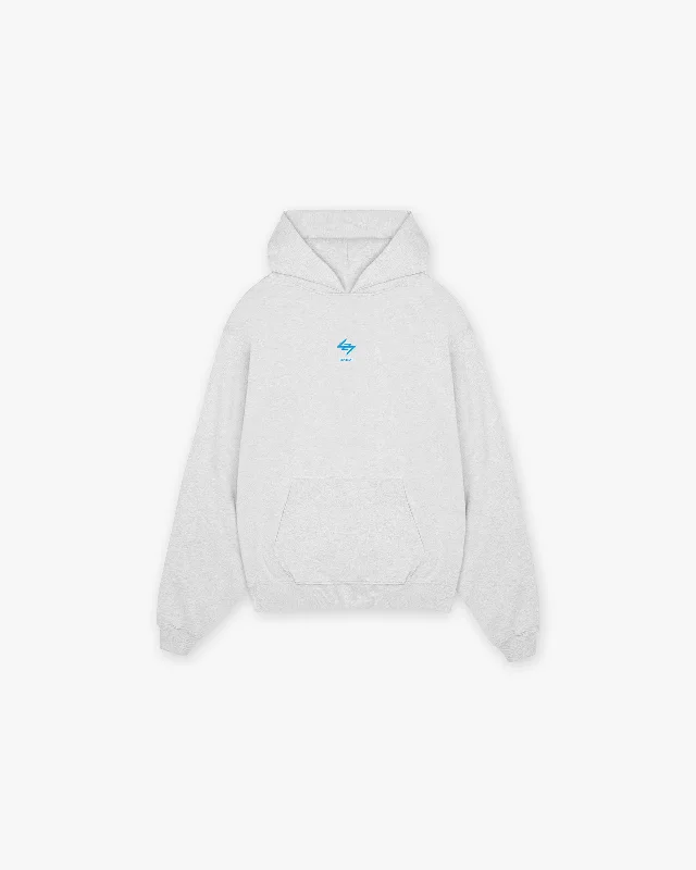 247 Oversized Hoodie - Ash Grey Electric Blue Hoodie with Elastic Cuffs Stretchable Comfortable