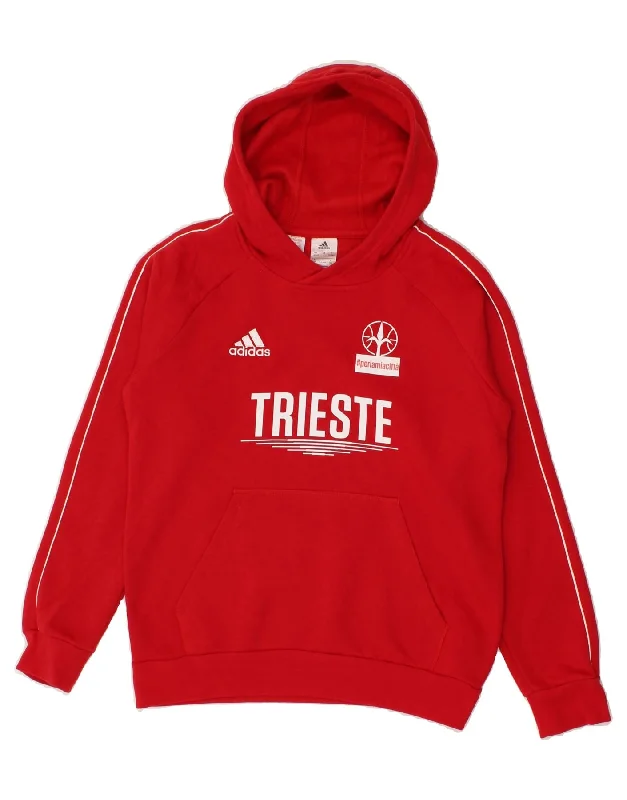 ADIDAS Boys Graphic Hoodie Jumper 13-14 Years Red Cotton Hoodie with Elastic Waist Stretchable Comfortable