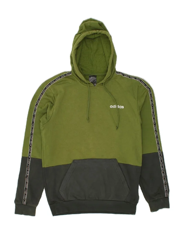 ADIDAS Mens Graphic Hoodie Jumper Medium Green Colourblock Cotton Hoodie with Oversized Fit Loose Comfortable