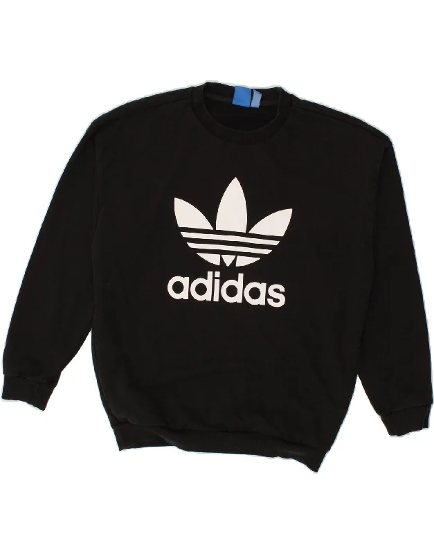 ADIDAS Womens Graphic Sweatshirt Jumper UK 10 Small Black Cotton Hoodie with Belted Waist Structured Tailored