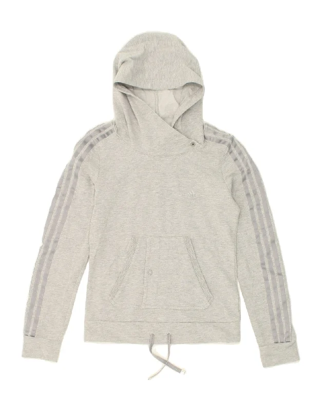 ADIDAS Womens Hoodie Jumper UK 10 Small Grey Cotton Hoodie with Metallic Shiny Futuristic