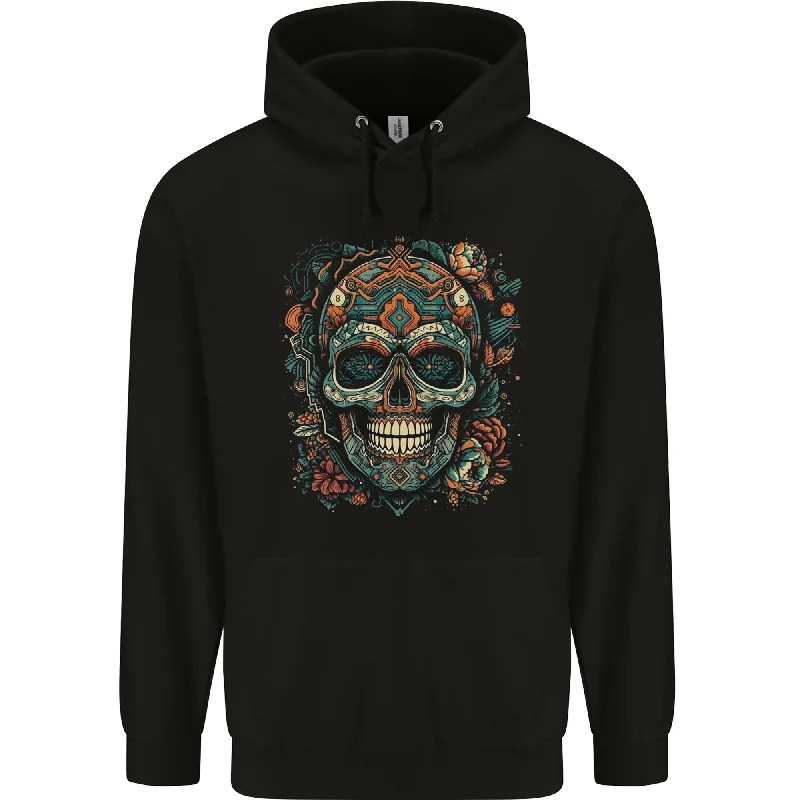 An Aztec Skull Mexico Mens 80% Cotton Hoodie Hoodie with Lace Feminine Delicate