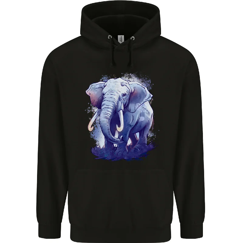 An Elephant Watercolour Mens 80% Cotton Hoodie Hoodie with Back Slit Movement Comfort