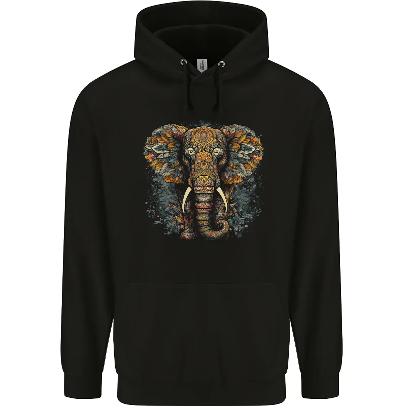 An Elephant With Tribal Markings Mens 80% Cotton Hoodie Hoodie with Logo Branding Identity