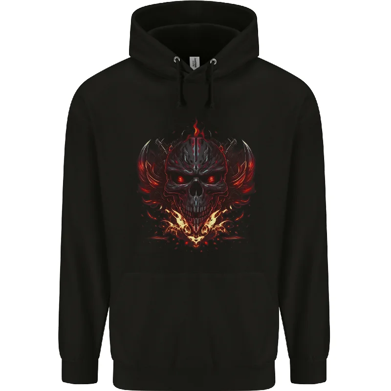 An Evil Flame Skull Biker Fantasy Heavy Metal Mens 80% Cotton Hoodie Hoodie with Full-Zip Functional Layering