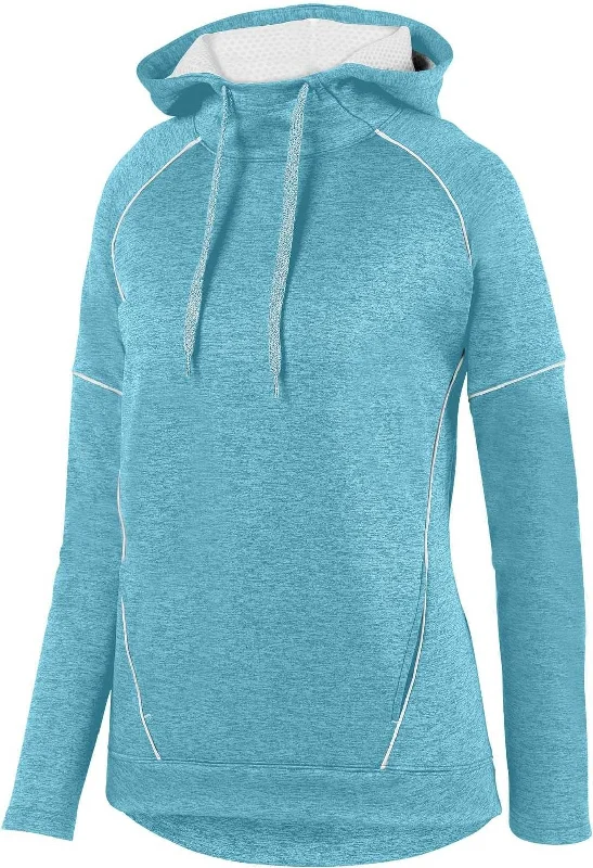 Augusta 5556 Ladies Zoe Tonal Heather Hoody - Aqua White Hoodie with Frayed Bohemian Relaxed