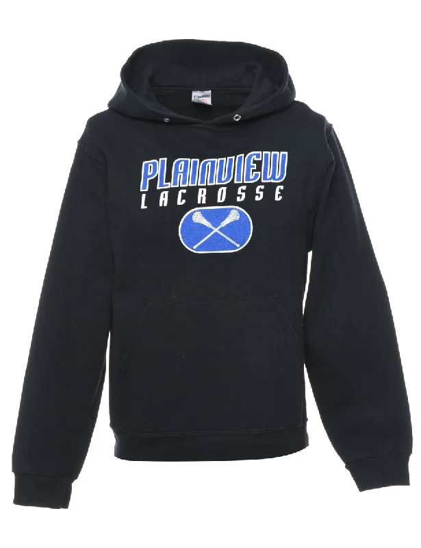 Black Plainview Lacrosse Hoodie - S Hoodie with Crew Neck Simple Timeless