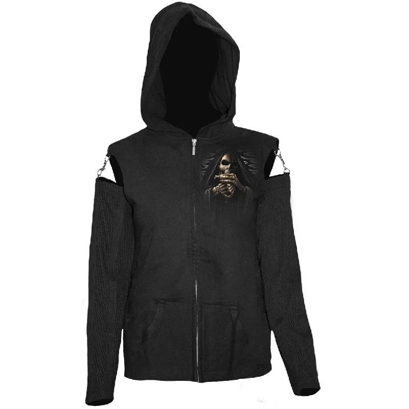 BONE FINGER - Mesh Sleeve Full Zip Hoody Black Hoodie with Logo Branding Identity