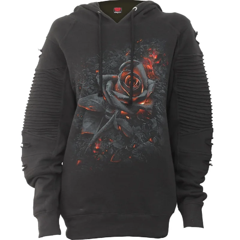 BURNT ROSE - Premium Biker Fashion Ladies Hoody Hoodie Jacket Zipper Layering