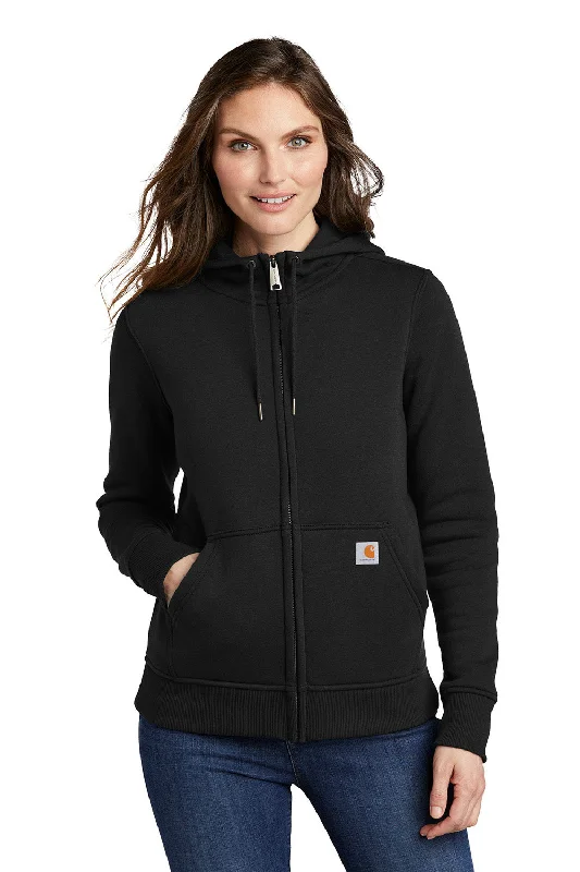 Carhartt Womens Clarksburg Full Zip Hooded Sweatshirt Hoodie - Black Hoodie with Color Block Contrast Stylish