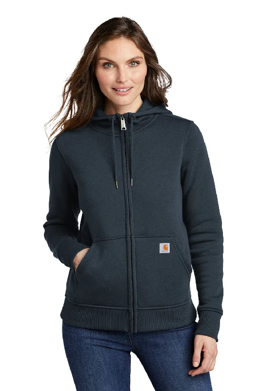 Carhartt Womens Clarksburg Full Zip Hooded Sweatshirt Hoodie - Navy Blue Hoodie with Print Artistic Unique