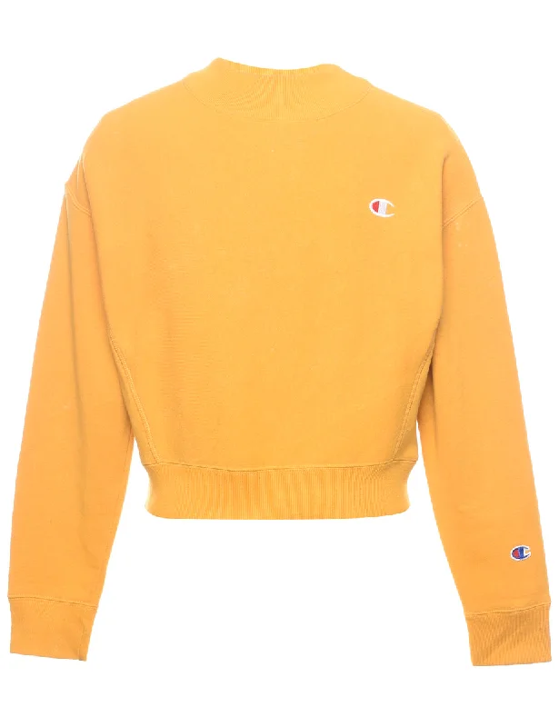 Champion Reverse Weave Plain Yellow Sweatshirt - S Hoodie with Back Slit Movement Comfort