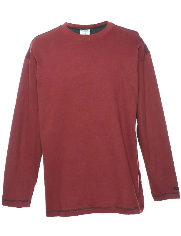 Columbia Classic Maroon Plain Sweatshirt - L Hoodie with Batwing Sleeves Loose Dramatic