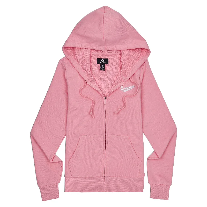 Converse Women's Star Chevron Nova Full Zipped Hoody Costal Pink Hoodie with Hidden Zipper Minimalist Clean