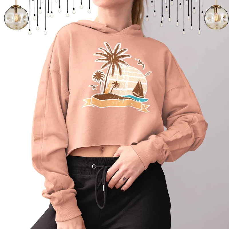 Beach print graphic crop hoody for women Cotton Hoodie Fleece Lining Warmth