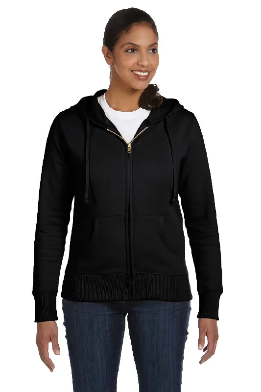 Econscious Womens Full Zip Hooded Sweatshirt Hoodie - Black Hoodie with Button Classic Timeless