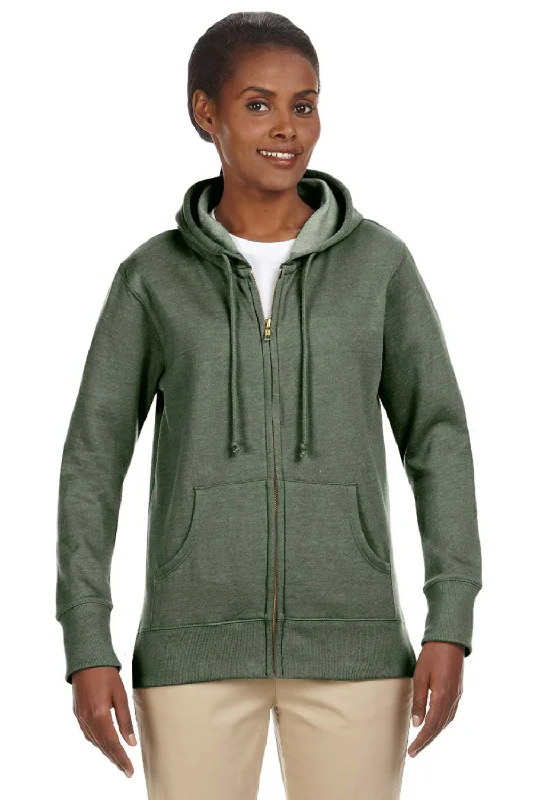 Econscious Womens Heathered Fleece Full Zip Hooded Sweatshirt Hoodie - Military Green Oversized Hoodie Comfort Casual