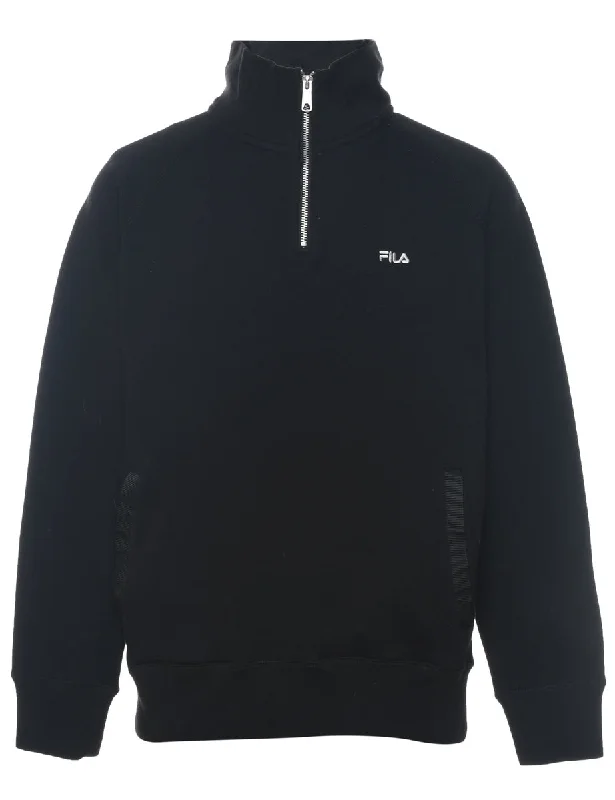 Fila Plain Black Classic Sweatshirt - S Hoodie with Mock Neck Collared Structured